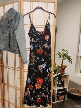 Audrey 3+1 Black Floral Maxi Dress with Red & Blue Blooms